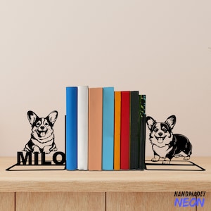 Custom Corgi Dog Metal Bookends, Corgi Dog Name Bookend, Dog Table Sign, Pet Bookshelf Home Decor, Book Lover Gift, Back To School Gift