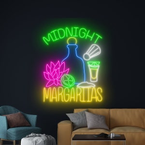 Midnight Margaritas Neon Sign, Margarita Led Light, Cocktail Neon Light, Wine Led Sign, Bar Pub Room Wall Decor, Bistro Club Led Sign