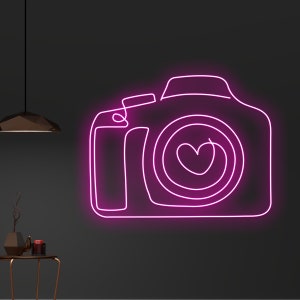 Pink Heart Camera Custom Heart Camera Neon Sign, Love Camera LED Light, Photographer LED ...