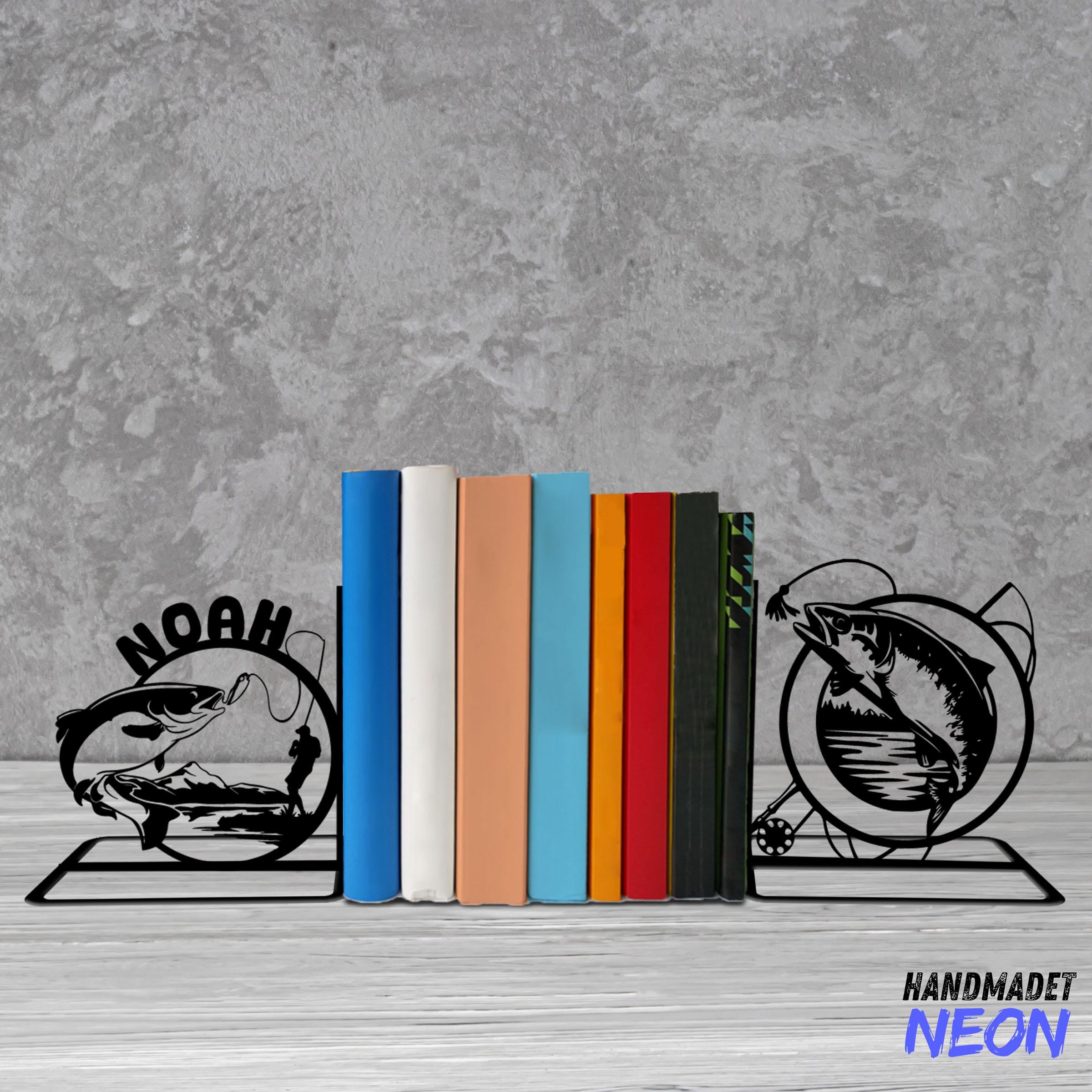 Custom Salmon Fish Metal Bookends, Fisherman Name Bookend, Fishing ...