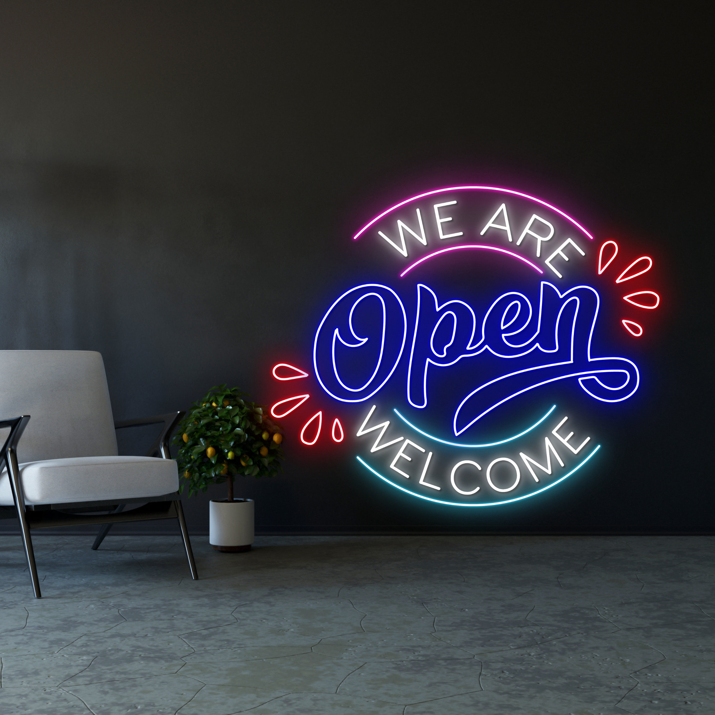 WIOSOUL Open Neon Sign – Colorful "Come In We're Open" LED Light, Dimmable, USB Powered For Bars, Shops, And Bedrooms