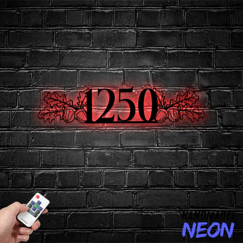 Personalized Oak Leaves House Number Metal Sign, Oak Nut Home Number