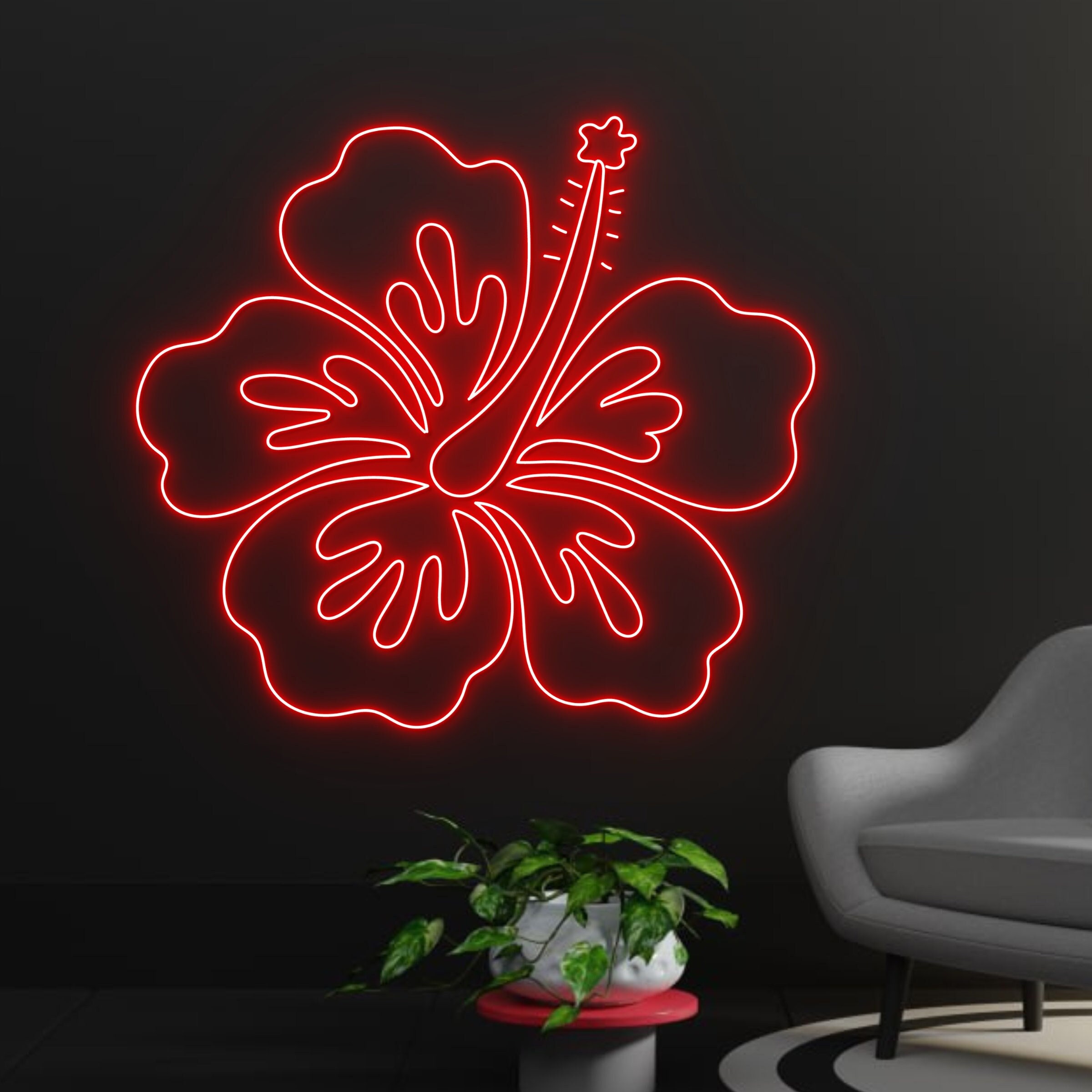カスタムハイビスカスフラワーネオンサイン、ハワイアンフラワーLED 