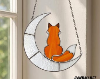 Fox glas-in-lood raamhanger, handgemaakte hemelse dierenraam hangend, woondecoratie, unieke cadeau-ideeën