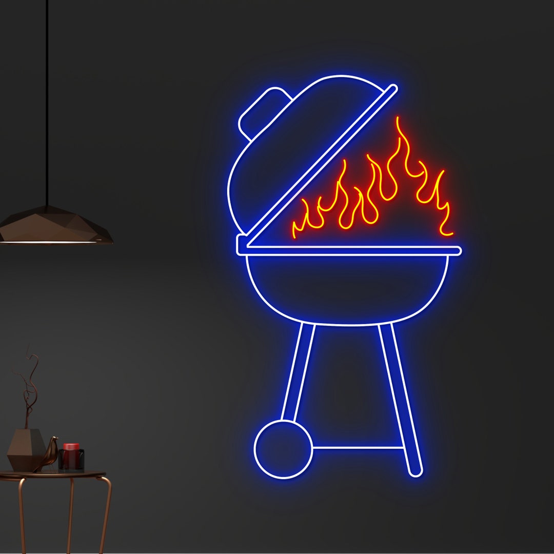 Custom Barbecue Grill Neon Light BBQ Neon Sign Fire Burning Etsy