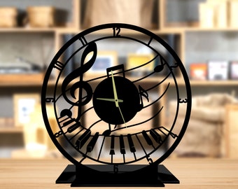 Custom Music Tabletop Metal Clock, Music Note Office Desktop Clock, Piano Desk Circle Clock, Musical Clock Bookshelf Decor, Clock Home Decor
