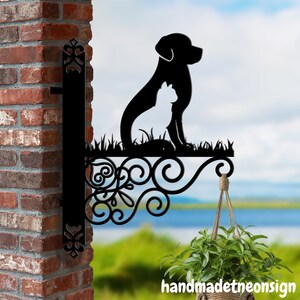 Personalized Dog And Cat Hanging Bracket, Cat Dog Hanging Basket Bracket, Cat Dog Hanging Bracket For Garden, Pet Metal Sign Garden Decor