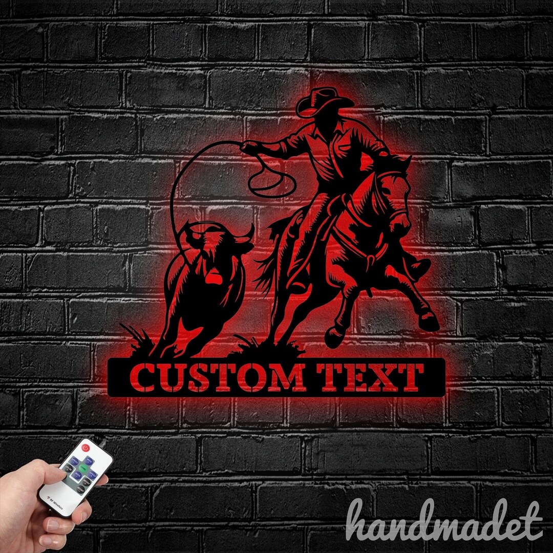 Custom Calf Roping Metal Wall Art Led Light, Calves Metal Sign, Horse ...