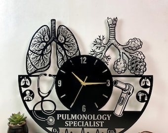 Reloj de pared metálico para neumólogos - Regalo para terapeutas respiratorios, decoración para consultorio de neumólogo, arte para graduación de la facultad de medicina