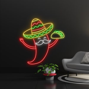 Mexican Pepper with taco Led Sign,  Chilli Taco Neon Sign, Wall Decor, Mexican Pepper Taco Led Light, Father&#39;s day gift, Taco Neon Sign