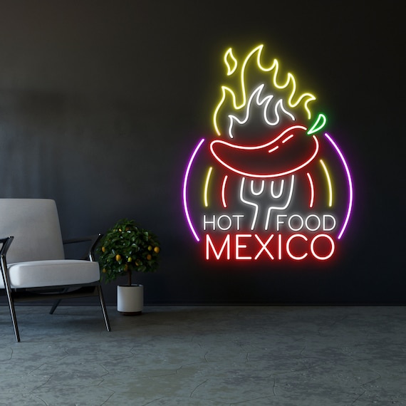 Mexico Hot Food Neon Sign, Mexican Restaurant Neon Sign, Mexico