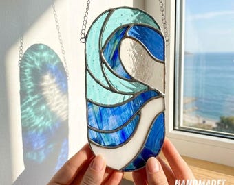海の波 #2：ステンドグラス風の窓掛け - Etsy 日本