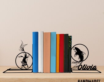 Custom Fish Bookends, Fish Book Ends, Bookshelf Home Decor, Book Lover Gift, Fish Metal Bookend, Book Shelf Decor