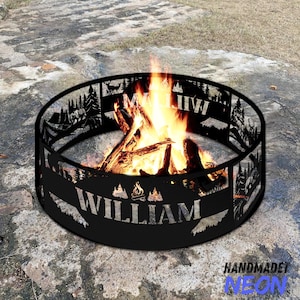Spersonalizowany pierścień ogniskowy Bear Fire Pit Ring, leśny pierścień ogniskowy Camping, metalowy pierścień ogniskowy Campfire Nature Themed Fire Ring Stalowy pierścień ogniskowy Prezent rocznicowy