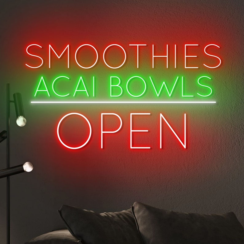 Smoothies Acai Bowls Open Neon Wall Sign, Smoothies Bowl Led Wall Sign ...