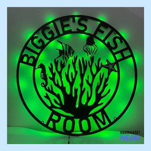 Personalized Aquarium Reef Metal Sign, Reef Metal Light, Reef Ocean Led Light, Aquarium Room Wall Art Decor, Aquarium House Wall Decor