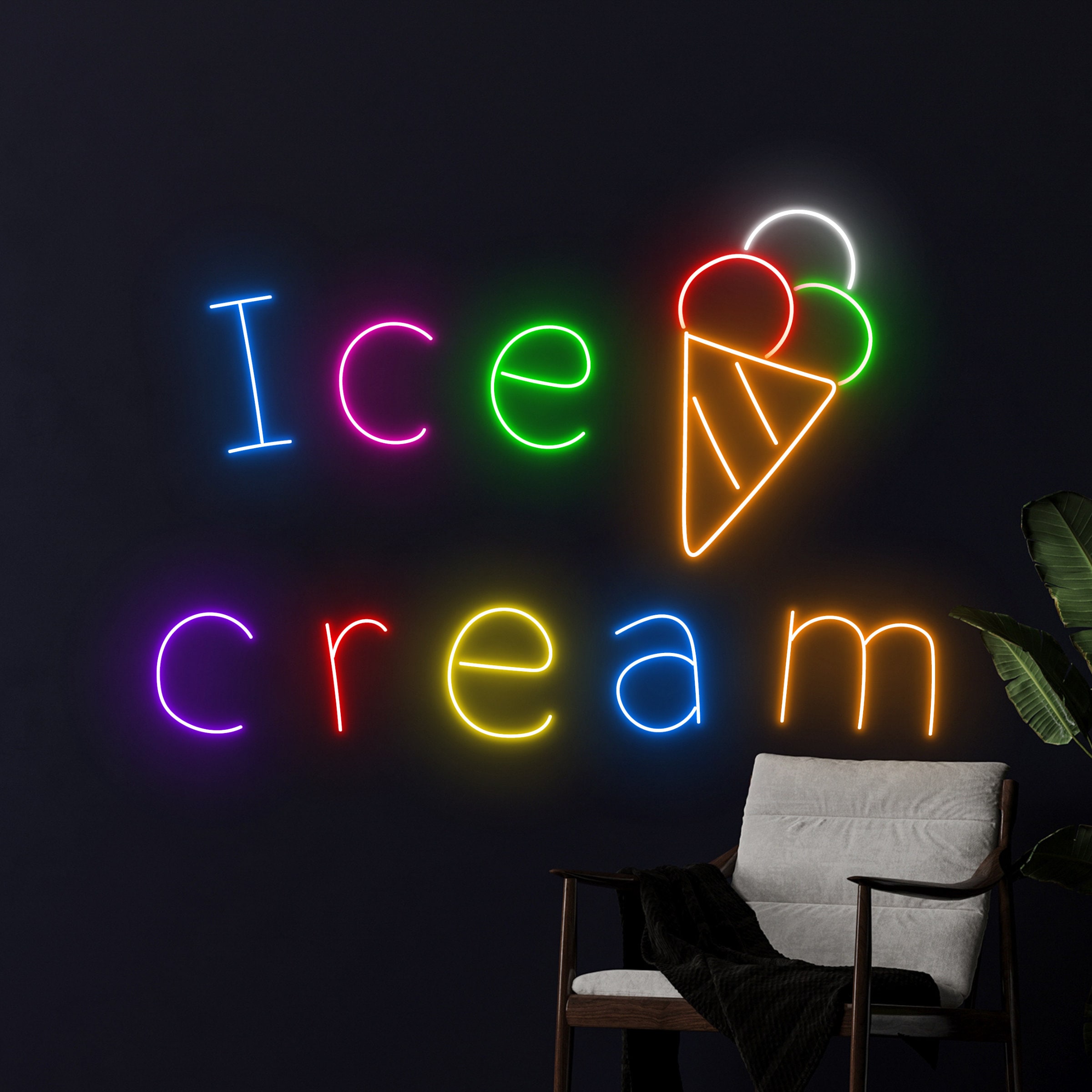Ice Cream Neon Sign, Melting Ice Cream Neon Light, Ice Cream Cone LED Light, Ice Cream Cone Led Sign, Ice Cream Room Wall Art Decor