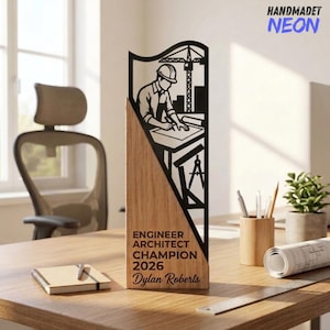 Custom Architect Trophy Award, Construction Metal Art Sign for Table Decor, Engineer Champion Gift