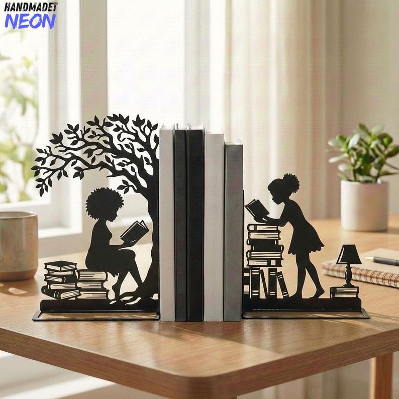 Left Bookend Custom Reading Bookends, Metal Book End, African Girl Decor, Library ...