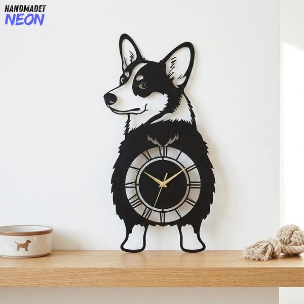 Handmade Corgi Metal Wall Clock, Cute Dog Home Decor, Pet Lover Wall Art, Dog Owner Gift, Animal Ornament