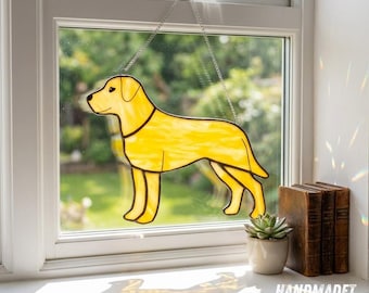 Handmade Stained Glass Labrador Retriever Suncatcher, Dog Ornament, Window Hanging Lab Lover Gift Decor
