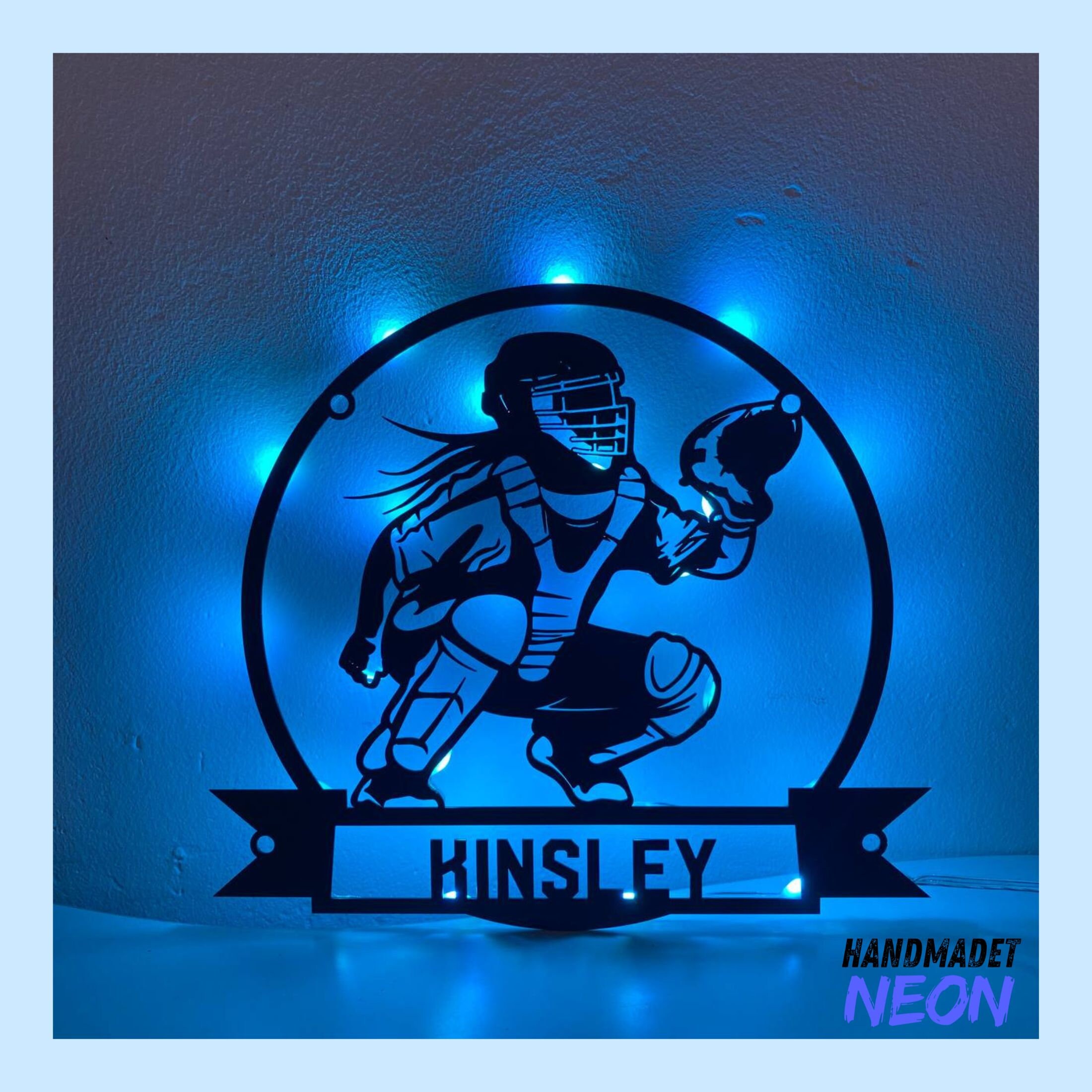 SSRUI Segni al neon personalizzati per giocatore di softball per la decorazione della parete, arte della