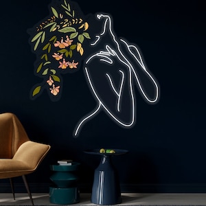 Flower Woman Line Art Neon Sign, Abstract Woman Body Led Sign, Custom Neon Sign, Feminine Woman Led Lights, Christmas Gifts, Body Neon Sign