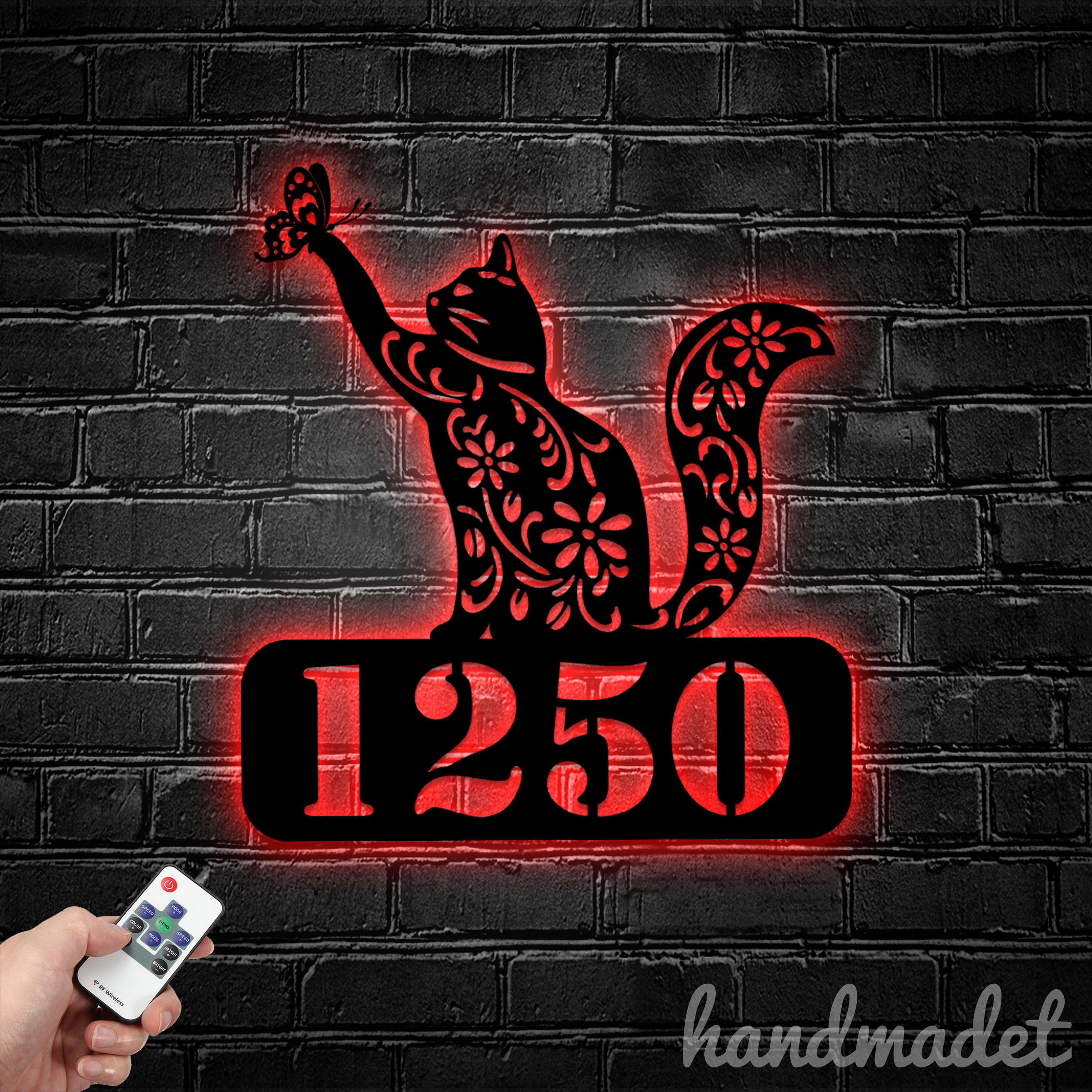 Personalized Cat House Number, Butterfly Home Number Metal Wall Sign - View #10