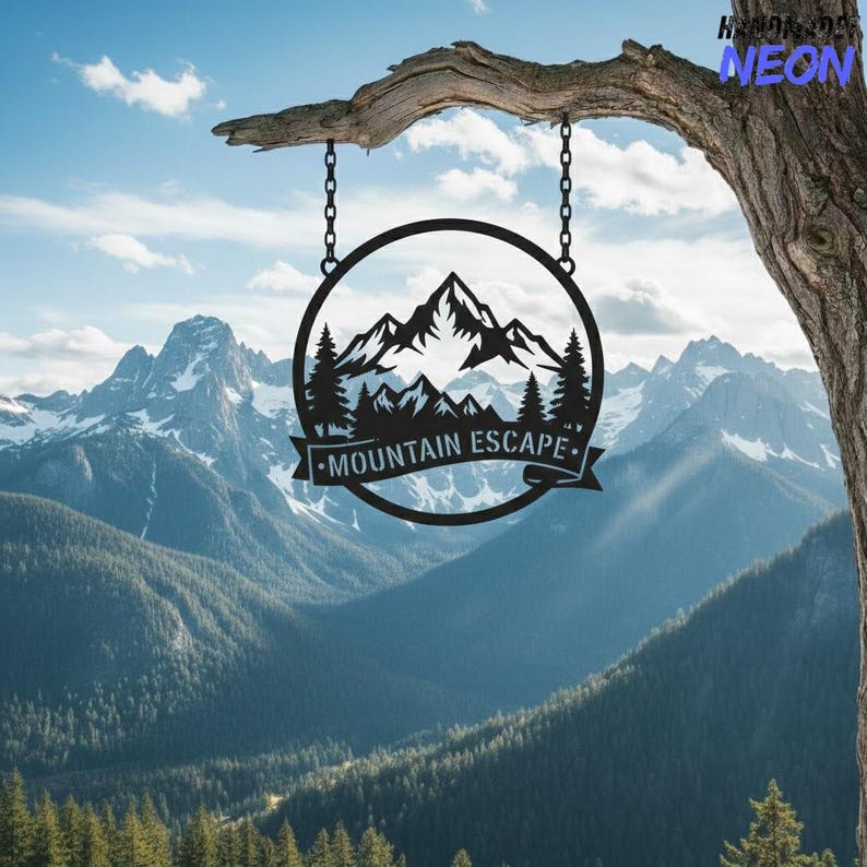 Handmade Mountain Outdoor Metal Sign, Custom Nature Forest Wall Art ...