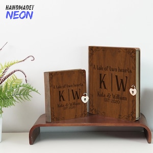 Personalized Wooden Couple Initials Memory Book, Custom Engraved Anniversary Memory Box, Romantic Keepsake Box For Couple Gift