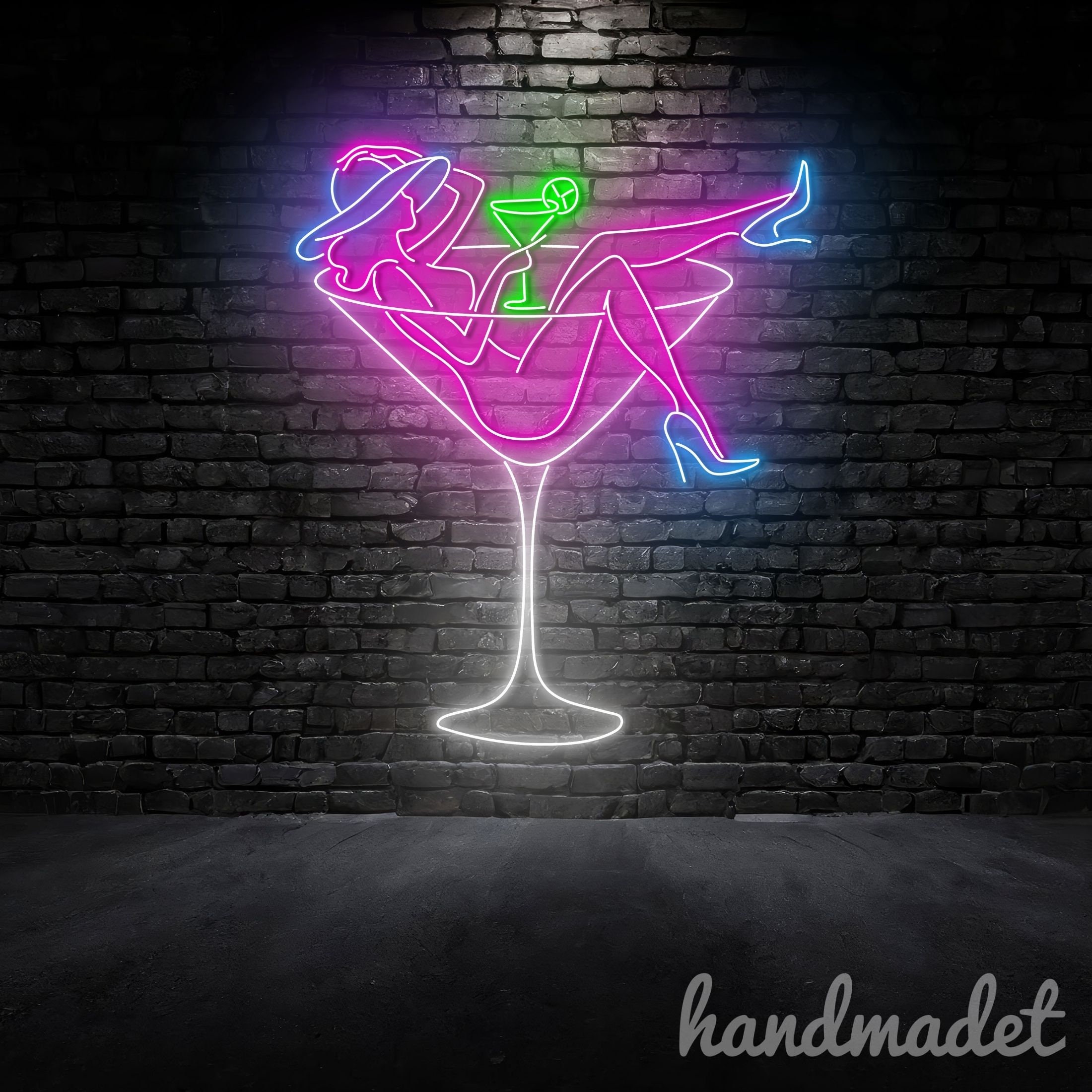 Cocktail Bar Neon Sign Blue Cup Neon Lights Pink LED Lights for Wall Martini Glass Light Up Signs Acrylic Neon Wall Light for Pub Tavern Restaurant Wedding Party Decor