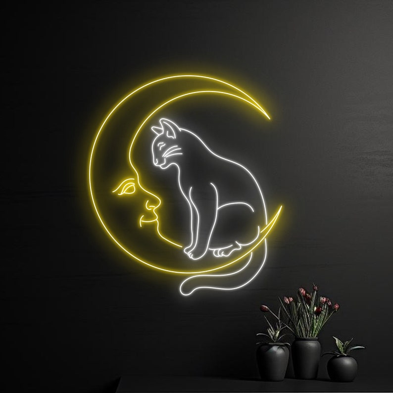 Moon Cat Neon Sign, Cat Moon Led Sign, Cat Moon Lover Neon Light, Moon ...
