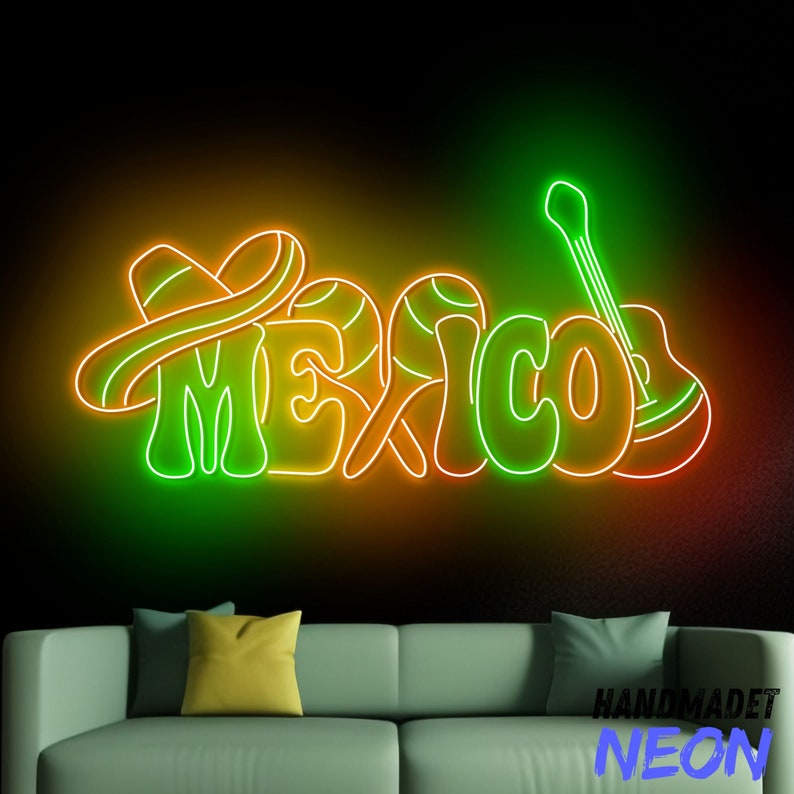Mexico Neon Sign, Mexico Sombrero Hat Led Sign, Fiesta Mexico Neon ...