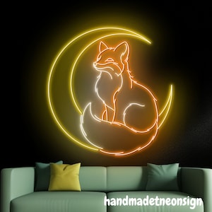 Fox In The Moon Neon Sign, Fox Led Sign, Moon Neon Light, Fox Moon Led Light, Fox Animal Room Wall Art Decor, Animal Moon House Wall Sign