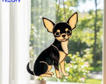 Handmade Chihuahua Stained Glass Suncatcher, Chihuahu Window Hanging, Dog Lover Gift, Pet Memorial Gift