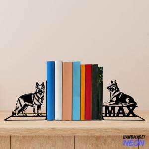 Custom German Shepherd Dog Metal Bookends, Dog Name Bookend, Dog Table Sign, Pet Bookshelf Home Decor, Book Lover Gift, Back To School Gift