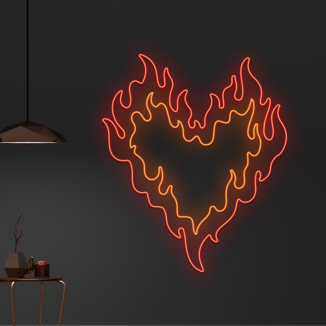 Custom Fire Heart Neon Sign, Heart Fire LED Light, Burning Heart Neon