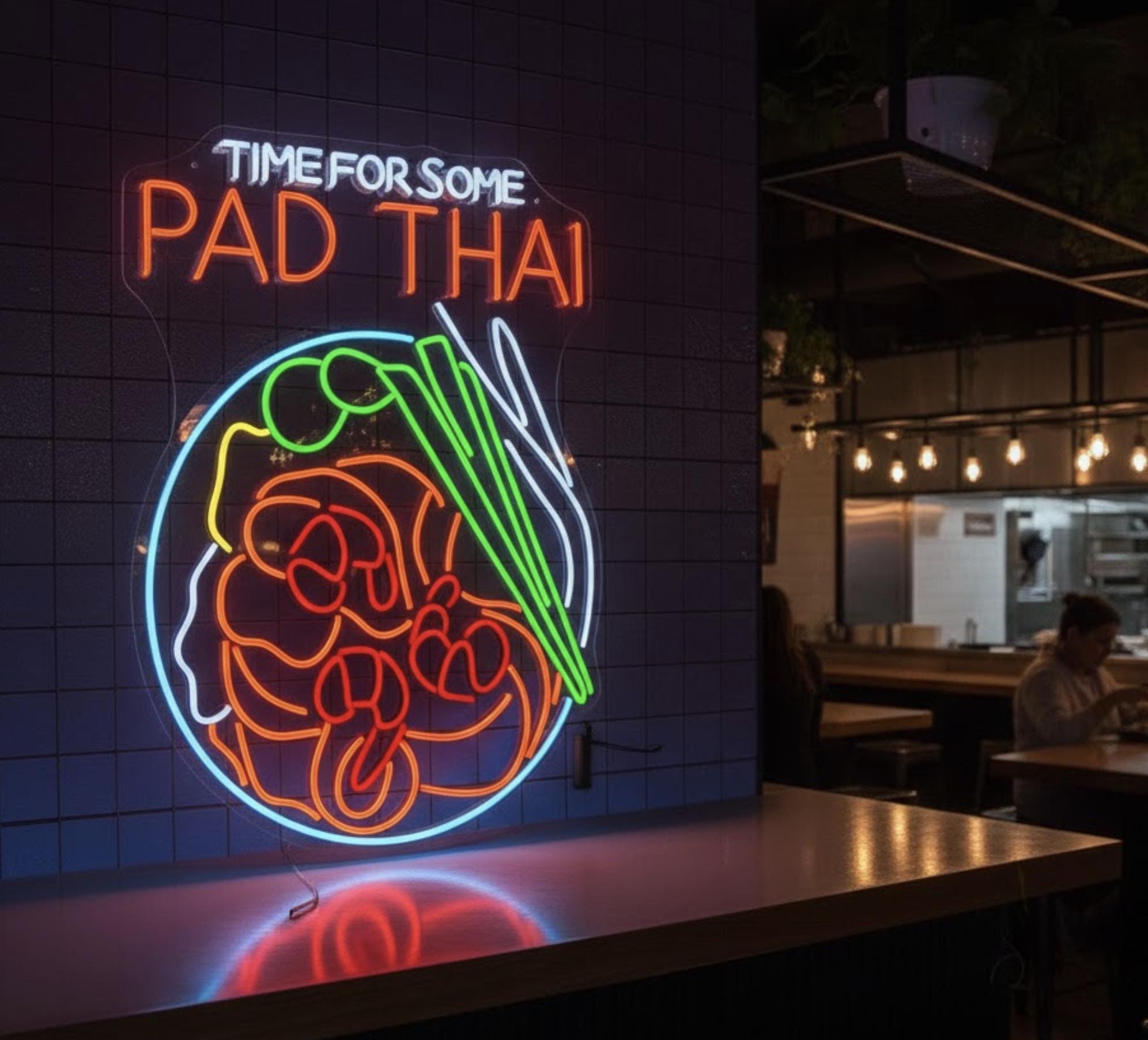 Pad Thai Neon Sign, Thai Food LED Light, Restaurant Wall Decor