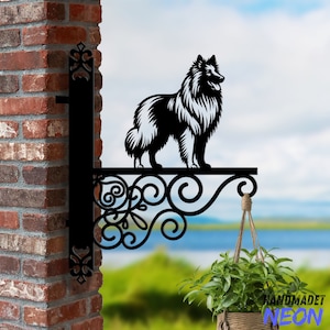 Personalized Belgian Tervuren Dog Hanging Bracket, Dog Hanging Basket Bracket, Dog Hanging Bracket For Garden, Metal Sign Garden Decor