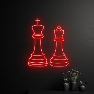 Pair of Chess Pieces King & Queen Neon Sign, Chess Led Sign, Chess Player Led Light, Playing Chess Neon Light, Game Sport Room Wall Decor