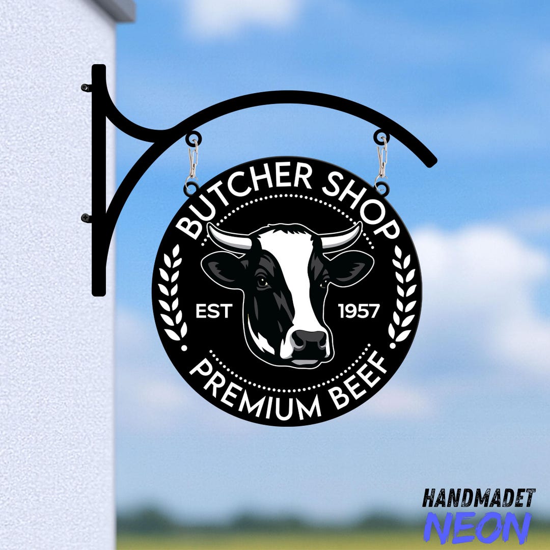 Custom Butcher Shop Metal Hanging Sign: Beef Business Sign, Rustic