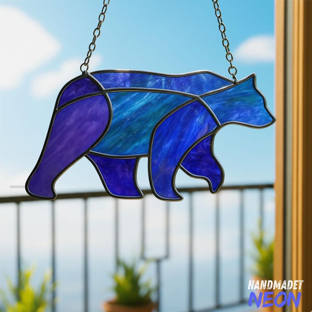 Vitrail ours : décoration de fenêtre attrape-soleil ours, fenêtre en verre rustique, décoration ours unique - Etsy France