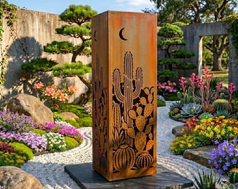 Columna de jardín personalizada, arte de metal con forma de cactus, escultura del desierto del suroeste, decoración de saguaro oxidado, adorno para patio, regalo para jardineros