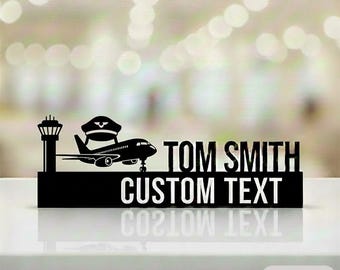 Pilot Metal Name Plate: Aviation Desk Name Sign, Airline Office Decor, Custom Pilot Name Sign