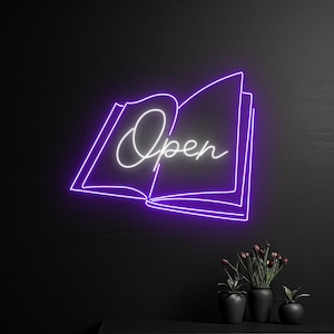 Open Book Neon Sign, Book Open Shop Neon Light, Bookworm LED Light, Bookish Led Sign, Reading Club Wall Art Room Decor, Reader Neon Light