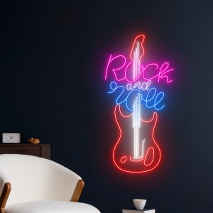 Rock n Roll Guitar Led Sign, Rock n Roll Live Music Neon Sign, Guitar Wall Decor, Rock n Roll Led Light, Custom Neon Sign, Guitar Shop Decor