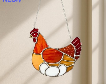 Chicken Stained Glass Suncatcher:  Window Hanging, Farmhouse Decor