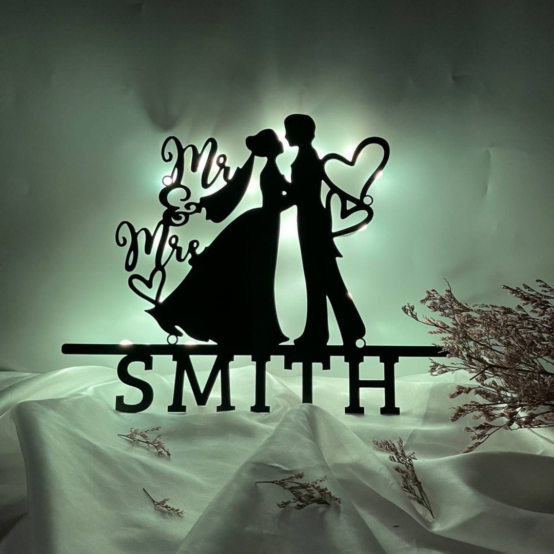 Personalized Mr & Mrs Name Metal Wall LED Light, Custom Bride Groom ...