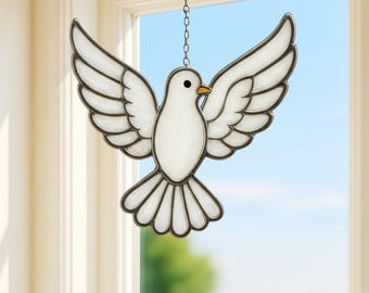 Atrapasueños de vitral con forma de paloma: colgante de ventana hecho a mano con forma de paloma, decoración de paz