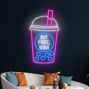 But First Boba Neon Sign, Boba Tea Neon Light, Milk Tea Led Sign, Tea Drink Led Light, Room Wall Decor, Cafe Neon Light, Coffee Led Sign